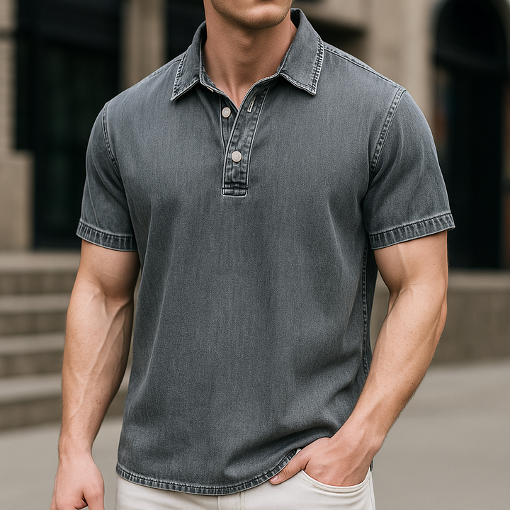 Lars™ | Stilren pikéskjorte i denimlook
