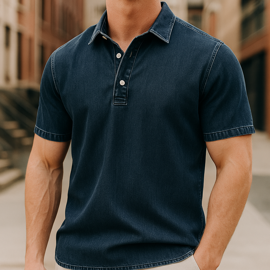 Lars™ | Stilren pikéskjorte i denimlook