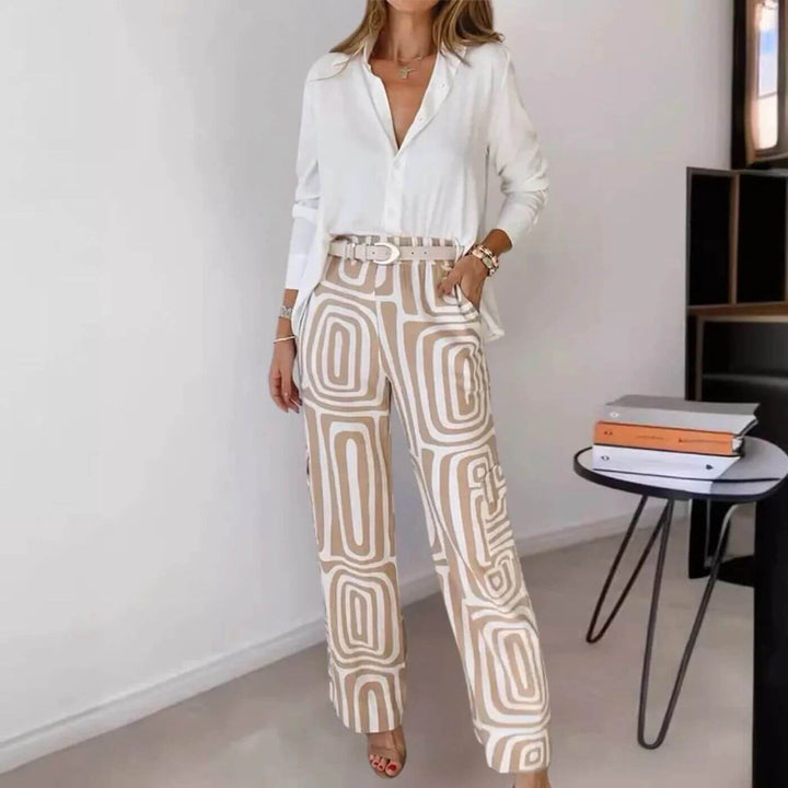 Elisabeth™ | Stilfullt bluse- og buksesett med belte