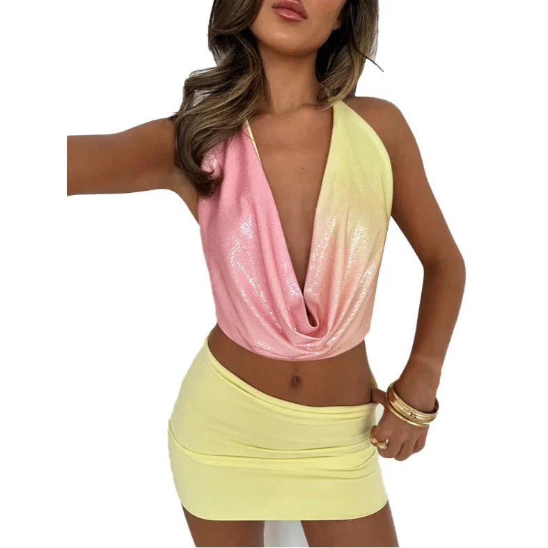 Maya™️ | Paljettsett med Halterneck og Bodycon Miniskjørt