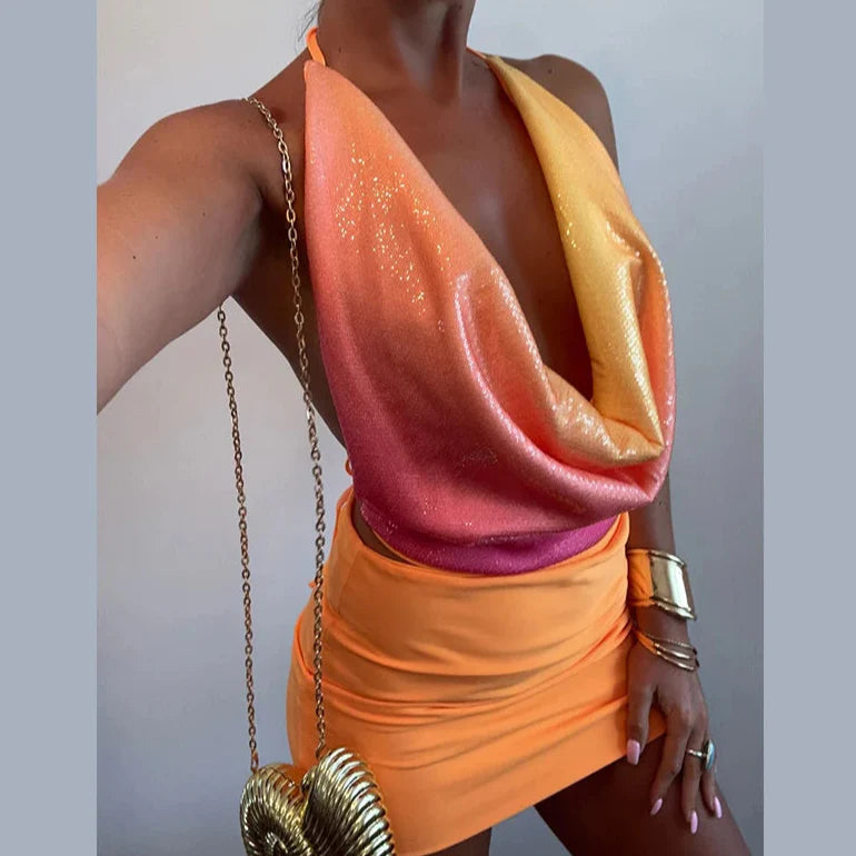Maya™️ | Paljettsett med Halterneck og Bodycon Miniskjørt
