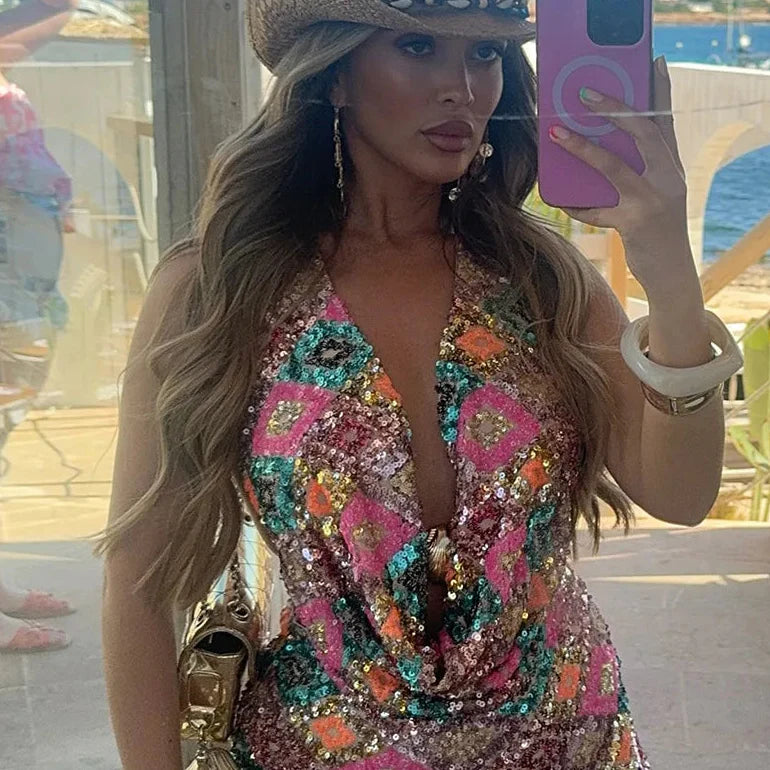 Maya™️ | Paljettsett med Halterneck og Bodycon Miniskjørt