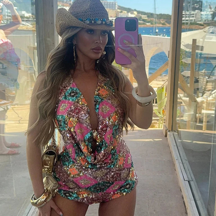 Maya™️ | Paljettsett med Halterneck og Bodycon Miniskjørt