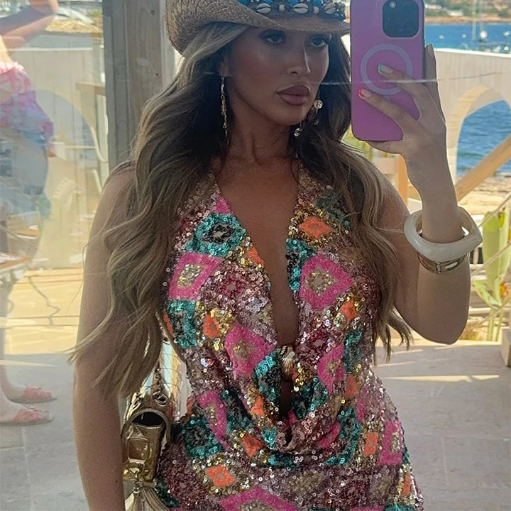 Maya™️ | Paljettsett med Halterneck og Bodycon Miniskjørt