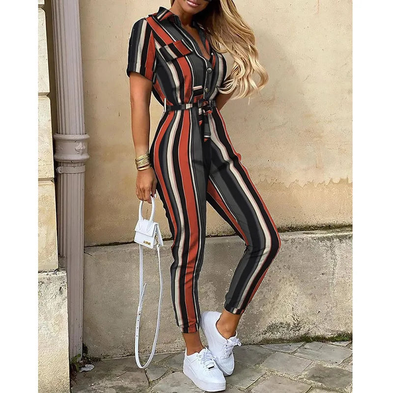 Ella™️ | Monokrom Jumpsuit med Belte og Elegant Print