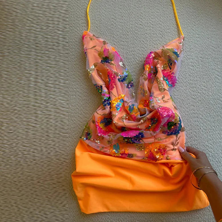 Maya™️ | Paljettsett med Halterneck og Bodycon Miniskjørt