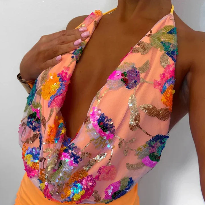 Maya™️ | Paljettsett med Halterneck og Bodycon Miniskjørt