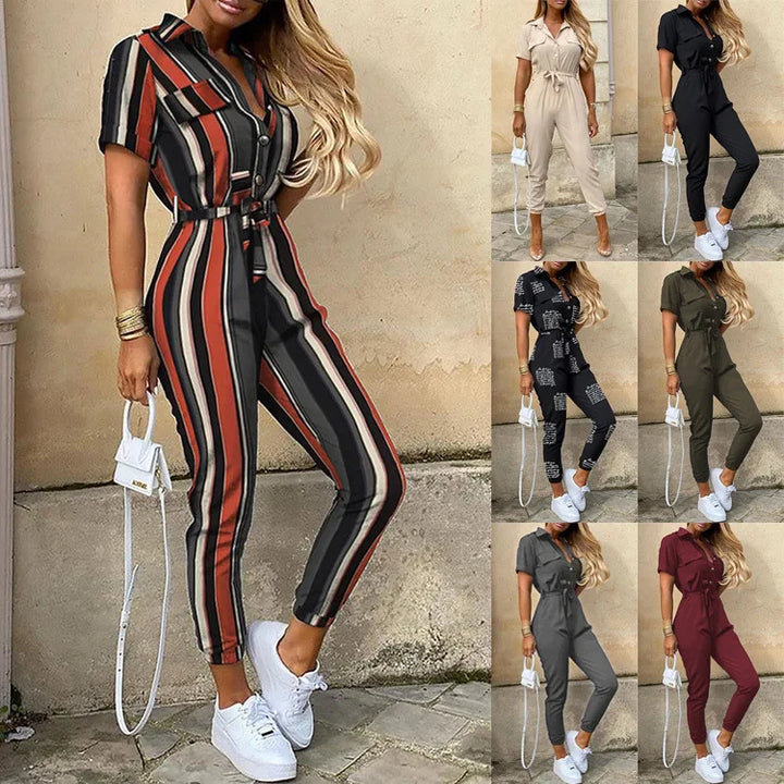 Ella™️ | Monokrom Jumpsuit med Belte og Elegant Print