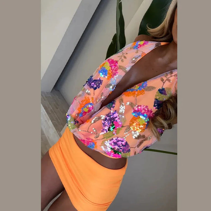 Maya™️ | Paljettsett med Halterneck og Bodycon Miniskjørt