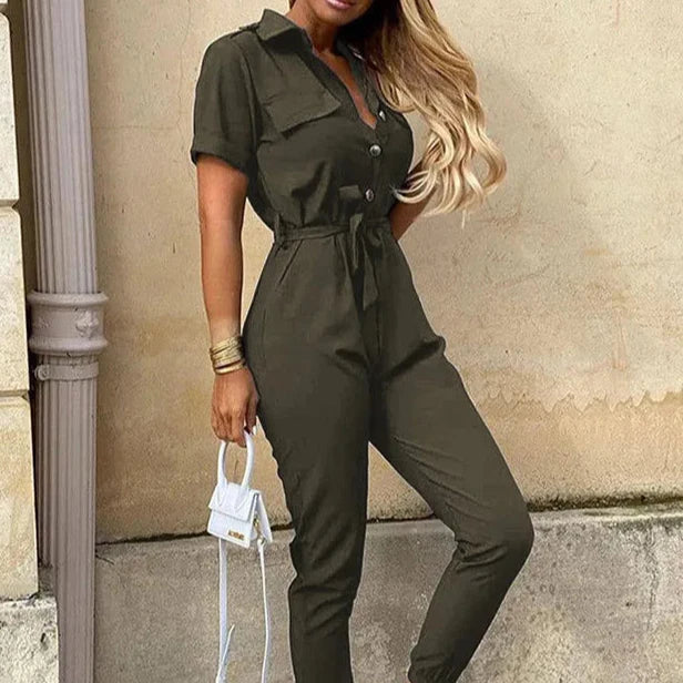 Ella™️ | Monokrom Jumpsuit med Belte og Elegant Print