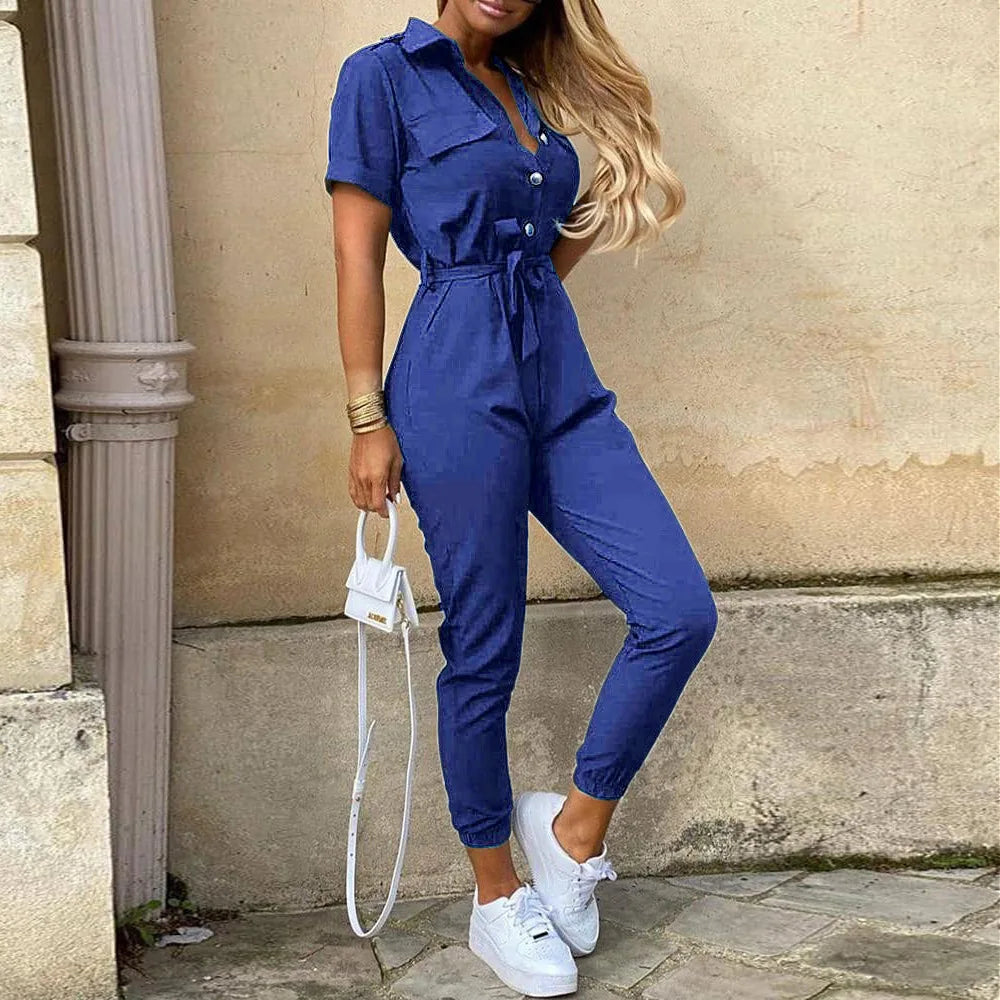 Ella™️ | Monokrom Jumpsuit med Belte og Elegant Print