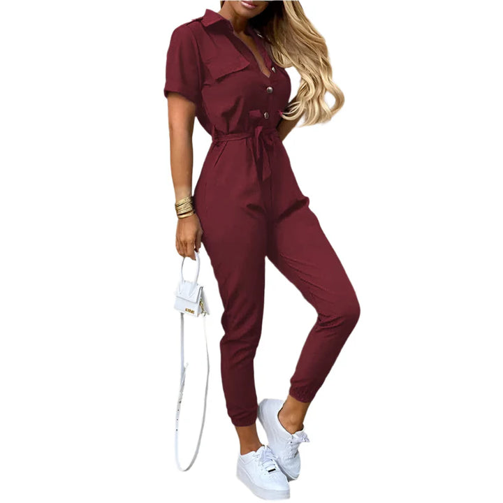 Ella™️ | Monokrom Jumpsuit med Belte og Elegant Print