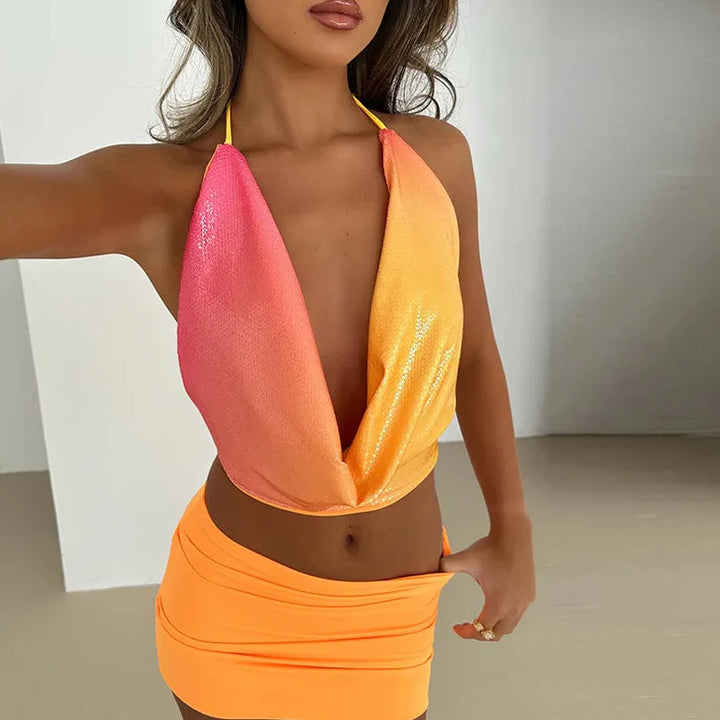 Maya™️ | Paljettsett med Halterneck og Bodycon Miniskjørt