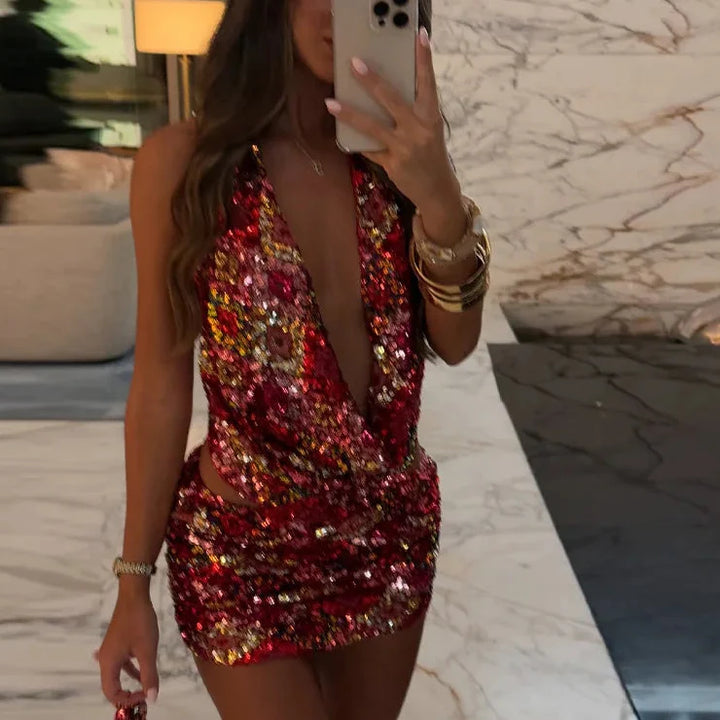 Maya™️ | Paljettsett med Halterneck og Bodycon Miniskjørt