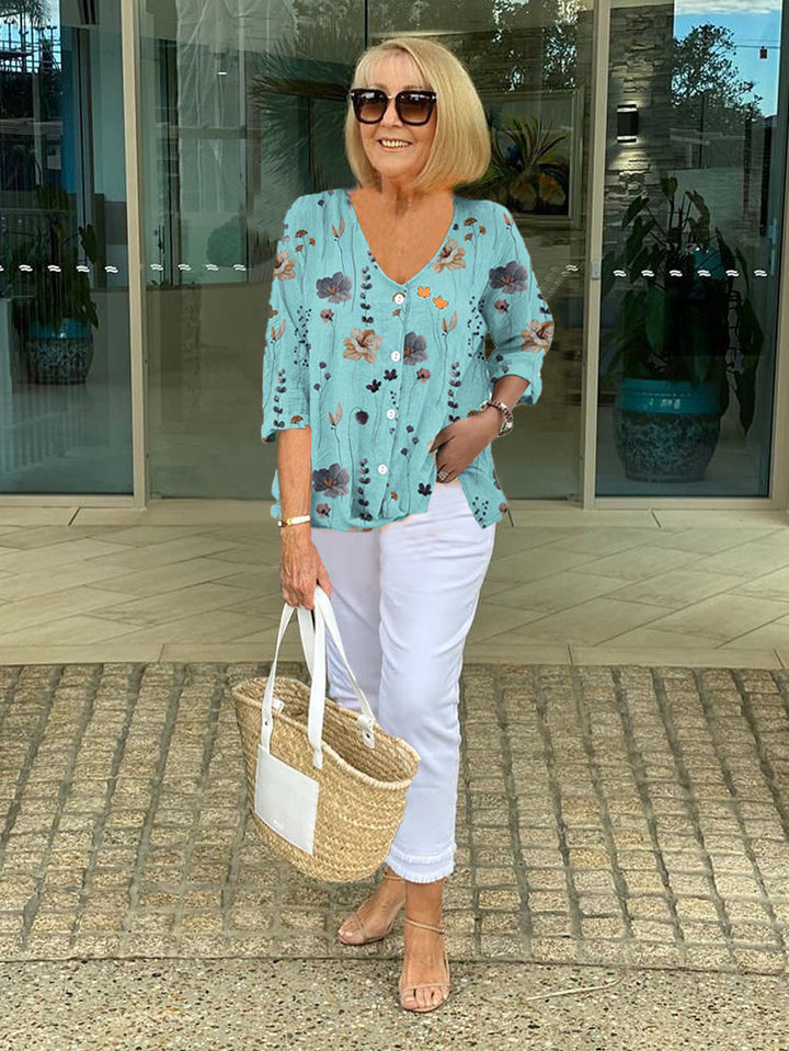 Nelly™ | Blomstret Bluse med Lett og Elegant Følelse